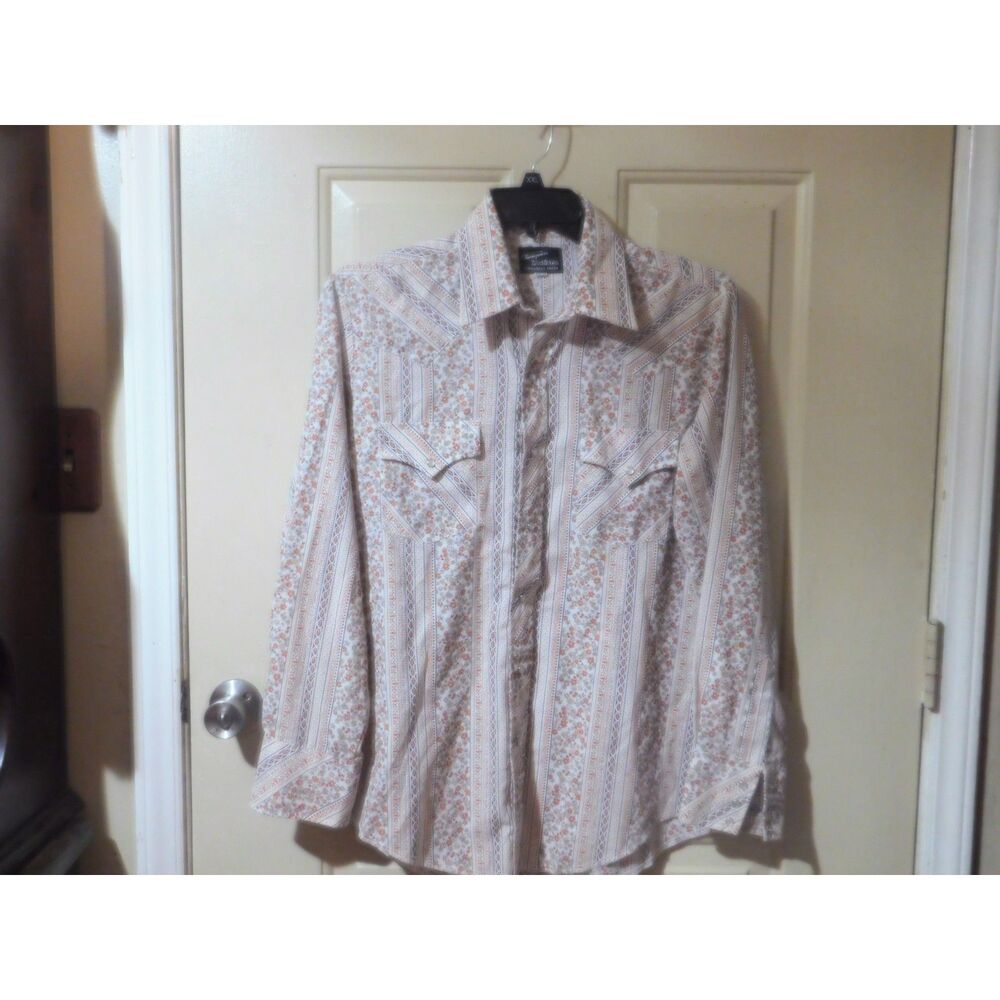 Vtg Champion Westerns Permanent Press Pearl Snap Button Shirt 161/2 34